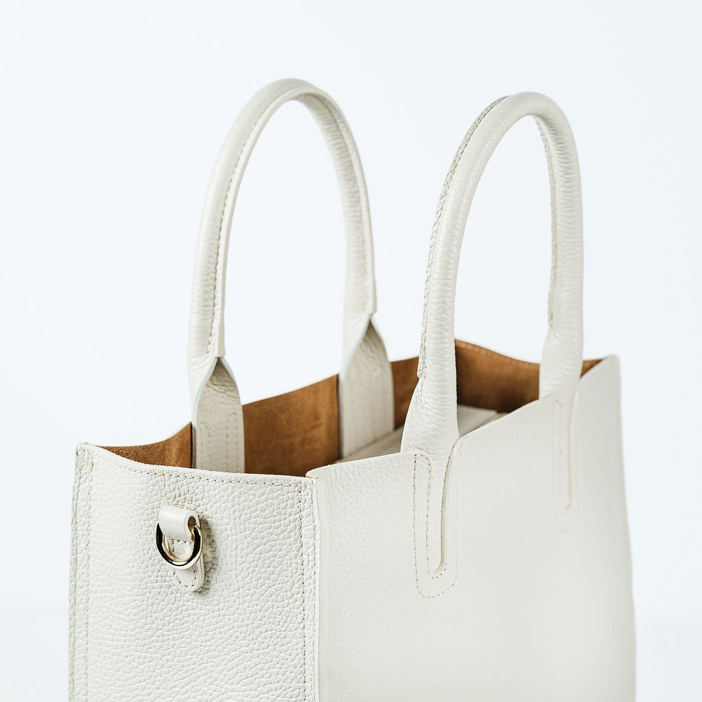Cream pebbled calf tote bag with brown suede interior by Endrizzi