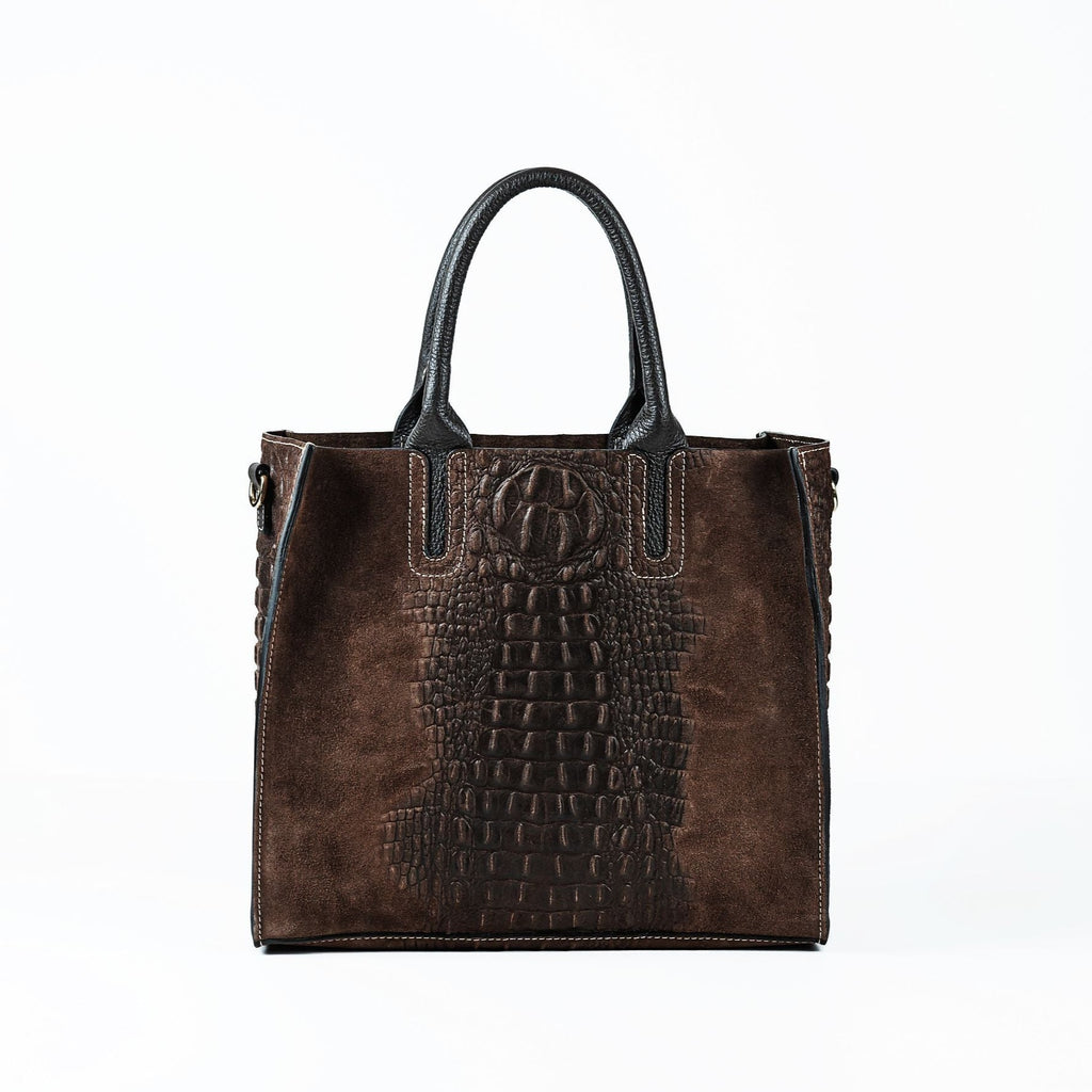 Endrizzi 'Mia' Special Edition tote bag in brown suede croc print