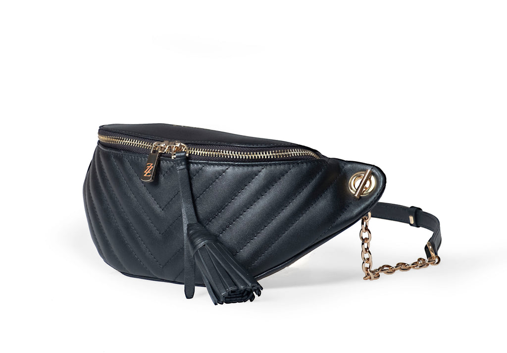 Endrizzi Viaggi waist bag in black with gold hardware