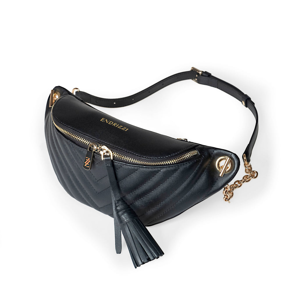 Endrizzi Viaggi waist bag in black with gold hardware